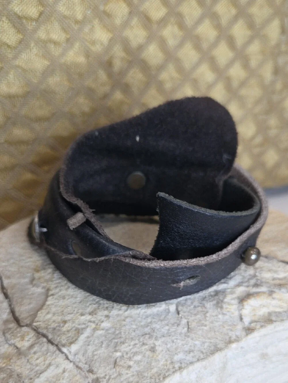 Dark Brown Black Leather Snap Cuff Bracelet Artisan Made